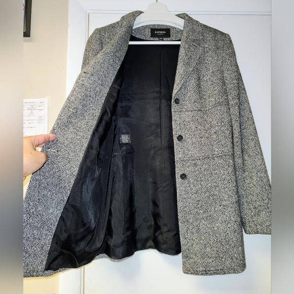 Express Vintage Stretch Black Grey White Tweed Wool Blend Blazer Jacket Size 3/4 - Picture 4 of 13